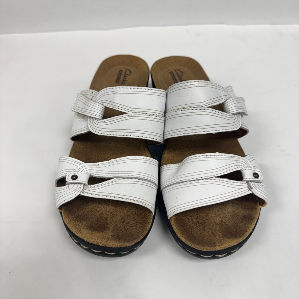 Clarks HAYLA  Canyon White Leather Slip On Sandals Womens Size 7 EXCELLENT - Picture 3 of 8